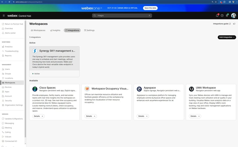 WEbex control hub dashboard